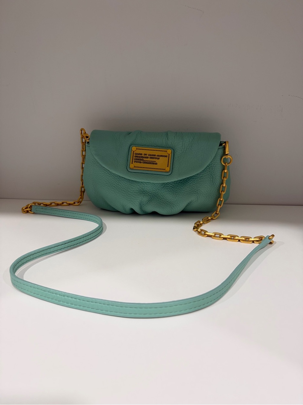 Marc Jacobs Mint Green Leather Gold Chain Crossbody Classic Q Mini Natasha Purse